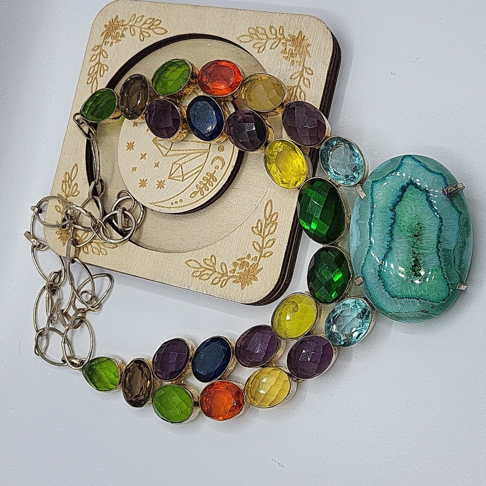 Solar Quartz Druzy Multicolored Gemstone Handmade Goddess Ethnic Necklace